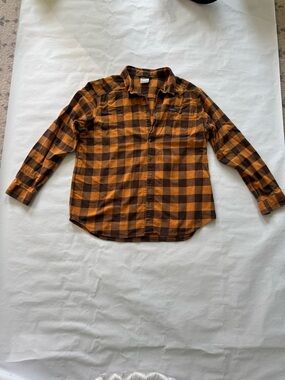 Columbia Orange and Brown Plaid Button-Down Shirt